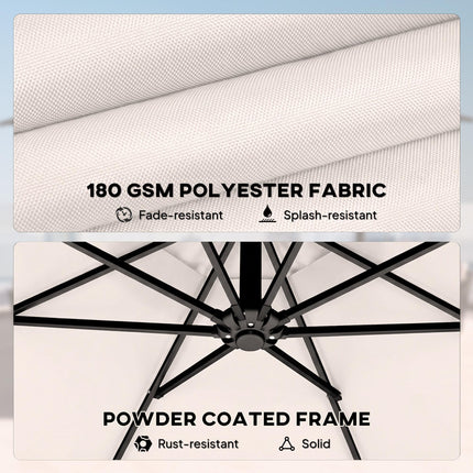 3 m Garden Cantilever Parasol with Cover, Round Overhanging Umbrella with 360° Rotation, Tilt, Cream White