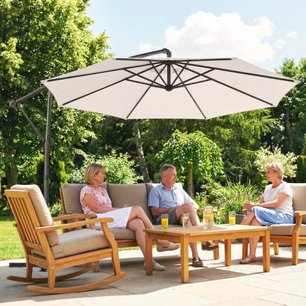 3 m Garden Cantilever Parasol with Cover, Round Overhanging Umbrella with 360° Rotation, Tilt, Cream White