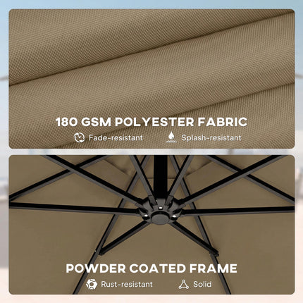 3 m Garden Cantilever Parasol with Cover, Round Overhanging Umbrella with 360° Rotation, Tilt, Khaki