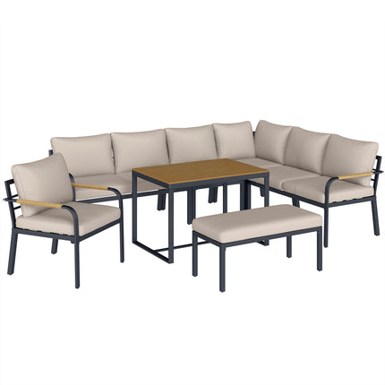 7 Seater Garden Furniture Set, Metal Garden Sofa Set with Cushions, Outdoor Furn