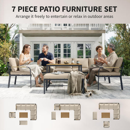 7 Seater Garden Furniture Set, Metal Garden Sofa Set with Cushions, Outdoor Furn