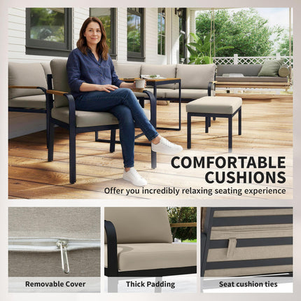 7 Seater Garden Furniture Set, Metal Garden Sofa Set with Cushions, Outdoor Furn