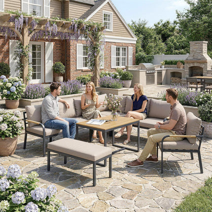 7 Seater Garden Furniture Set, Metal Garden Sofa Set with Cushions, Outdoor Furn