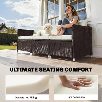7-Piece Patio Furniture Cushions, Outdoor Loveseat Cushion with Removable Covers for Rattan Furniture, 60x60 cm, Cream