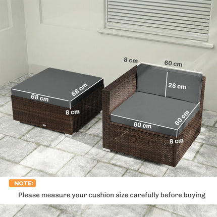 7-Piece Patio Furniture Cushions, Outdoor Loveseat Cushion with Removable Covers for Rattan Furniture, 60x60 cm, Dark Grey