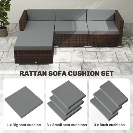 7-Piece Patio Furniture Cushions, Outdoor Loveseat Cushion with Removable Covers for Rattan Furniture, 60x60 cm, Dark Grey