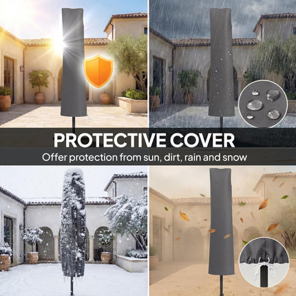 3 x 3 m Garden Cantilever Parasol w/ Light, Cover, UPF50+ Patio Umbrella w/ Wind