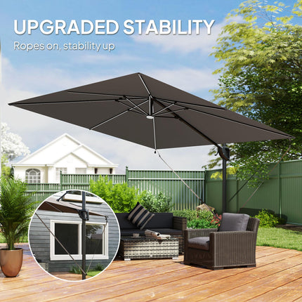 3 x 3 m Garden Cantilever Parasol w/ Light, Cover, UPF50+ Patio Umbrella w/ Wind