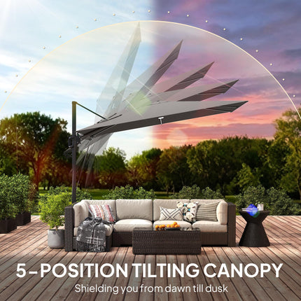 3 x 3 m Garden Cantilever Parasol w/ Light, Cover, UPF50+ Patio Umbrella w/ Wind