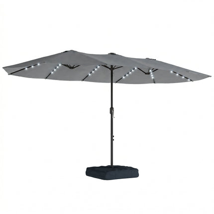 Patio Umbrella Double-Sided Outdoor Umbrella with Solar Lights Base, Grey