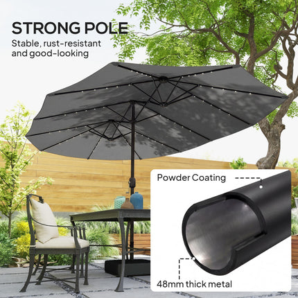 Patio Umbrella Double-Sided Outdoor Umbrella with Solar Lights Base, Grey