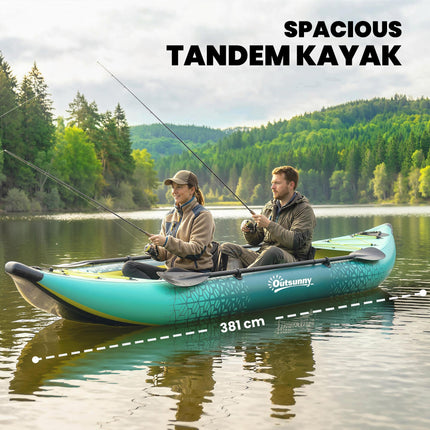 12.5' Inflatable Kayak Set, 2-person Sit on Canoe with Aluminium Oars, Blue and Yellow
