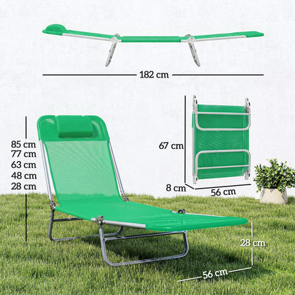Steel Frame Sun Lounger, with Reclining Back - Dark Green