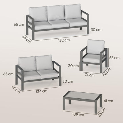 5 Pieces Aluminium Garden Furniture Set with Olefin Cushions, Extra Deep Outdoor Garden Sofa Set, Dark Grey