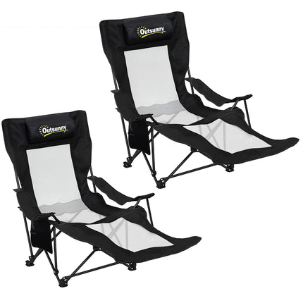 Camping Chair Reclining Portable Camp Chair with Detachable Footrest Cup Holder Black