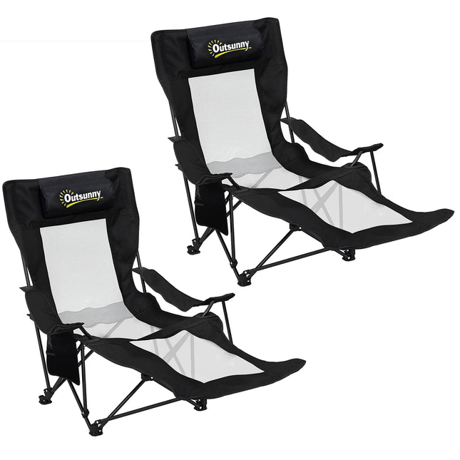 Camping Chair Reclining Portable Camp Chair with Detachable Footrest Cup Holder Black