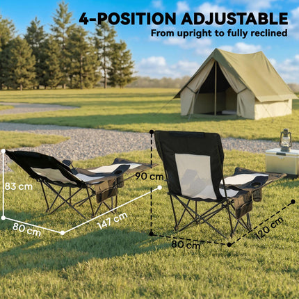 Camping Chair Reclining Portable Camp Chair with Detachable Footrest Cup Holder Black