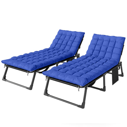 Folding Sun Loungers for Garden Set of 2, 5-Position Oversized Camping Bed Recli