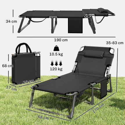Folding Sun Loungers for Garden Set of 2, 5-Position Oversized Camping Bed Recli