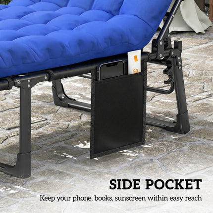 Folding Sun Loungers for Garden Set of 2, 5-Position Oversized Camping Bed Recli