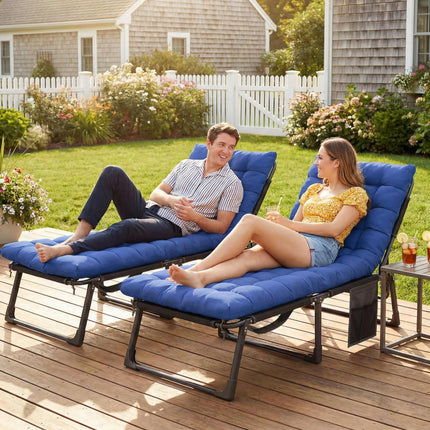 Folding Sun Loungers for Garden Set of 2, 5-Position Oversized Camping Bed Recli