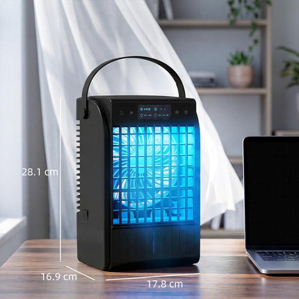 Portable Air Conditioner, 4-in-1 Mini Air Cooler with 4 Wind Speed, 2 Cool Mist, RGB 7 LED Light, Black