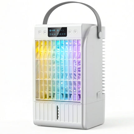 Portable Air Conditioner, 4-in-1 Mini Air Cooler with 4 Wind Speed, 2 Cool Mist, RGB 7 LED Light, White