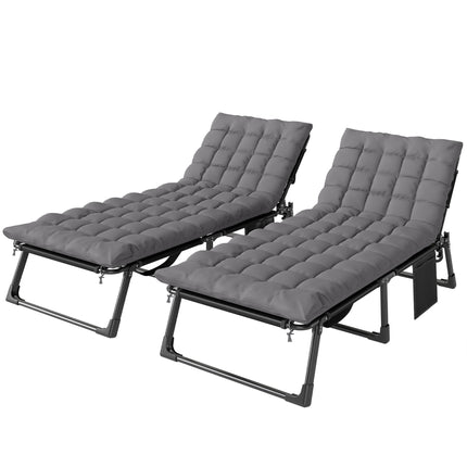 Folding Sun Loungers for Garden Set of 2, 5-Position Oversized Camping Bed Recli