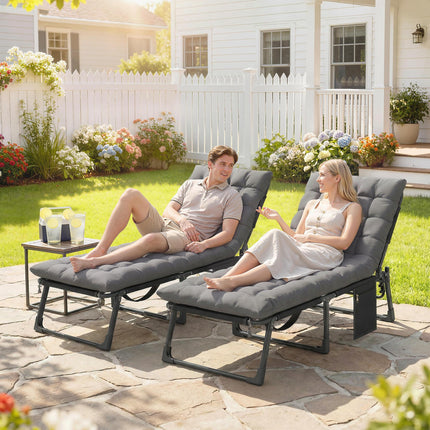 Folding Sun Loungers for Garden Set of 2, 5-Position Oversized Camping Bed Recli