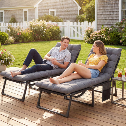 Folding Sun Loungers for Garden Set of 2, 5-Position Oversized Camping Bed Recli
