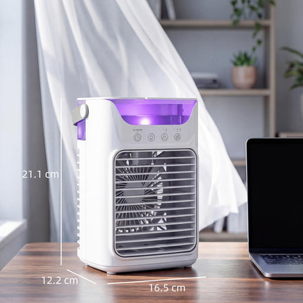 Air Cooler with Adjustable Head, Portable Air Conditioner with 3 Wind Speed, 2 Cool Mist, RGB Light, White