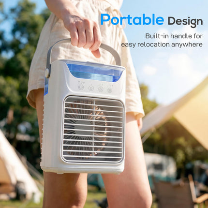 Air Cooler with Adjustable Head, Portable Air Conditioner with 3 Wind Speed, 2 Cool Mist, RGB Light, White