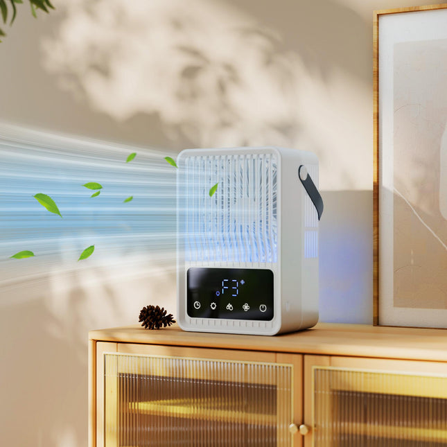Portable Air Conditioner, 4-in-1 Mini Air Cooler with 3 Wind Speed, 2 Mist Mode, 7 Colour RGB Light, Black and White