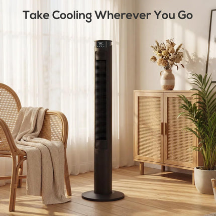 Tower Fan with WiFi Control Standing Floor Fan with Remote Control 116 cm Black