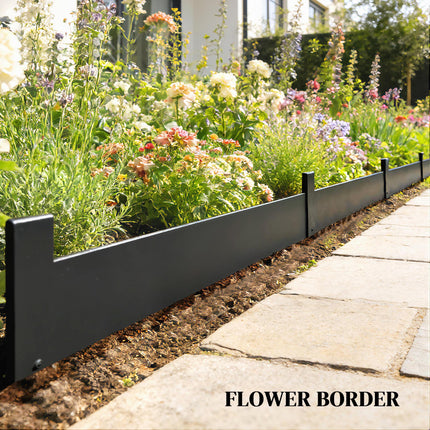 5pcs Garden Fence, Metal Picket Fence Panels, 102x15cm, Black