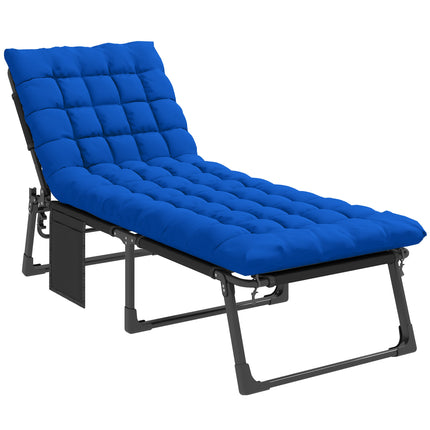 Folding Sun Lounger for Garden, 5-Position Oversized Camping Bed Recliner with C