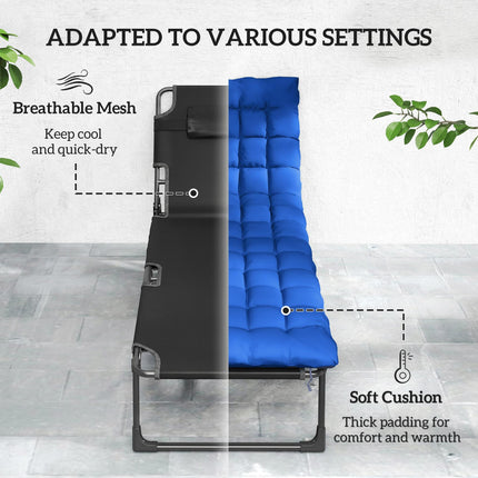 Folding Sun Lounger for Garden, 5-Position Oversized Camping Bed Recliner with C