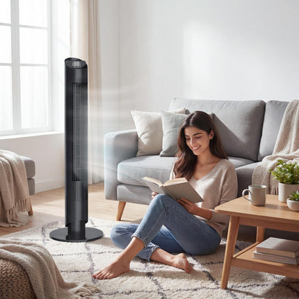Tower Fan with WiFi App Control Standing Floor Cooling Fan Remote Control 101.8 cm Black