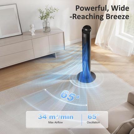 Tower Fan with WiFi App Control Standing Floor Cooling Fan Remote Control 101.8 cm Black