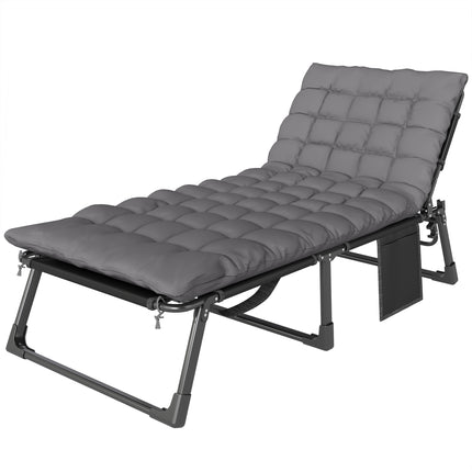 Folding Sun Lounger for Garden, 5-Position Oversized Camping Bed Recliner with C