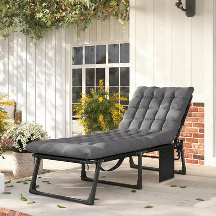 Folding Sun Lounger for Garden, 5-Position Oversized Camping Bed Recliner with C