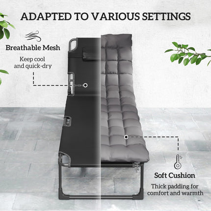 Folding Sun Lounger for Garden, 5-Position Oversized Camping Bed Recliner with C