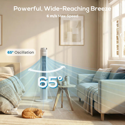 96 cm Tower Fan with WiFi App Control, Standing Floor Fan with 3 Speed 4 Modes, 12 Hour Timer and Night Light White