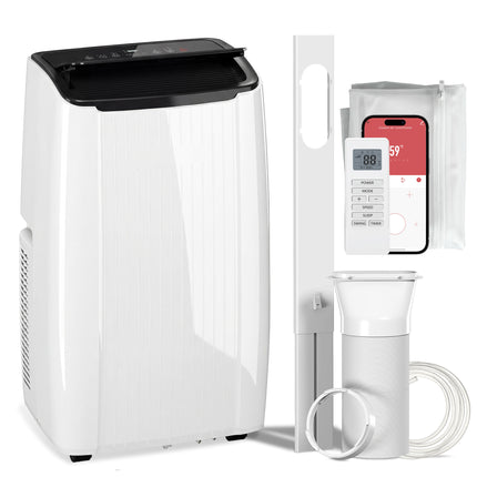 12000 BTU 5-in-1 Portable Air Conditioner with Cool, Heat, Dehumidifier, Fan, Sleep, WiFi Voice Control, White