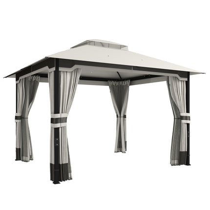 3 x 3.6 m Outdoor Garden Gazebo with Netting and Curtains, Double¬†Roof Patio Ga