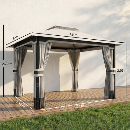3 x 3.6 m Outdoor Garden Gazebo with Netting and Curtains, Double¬†Roof Patio Ga