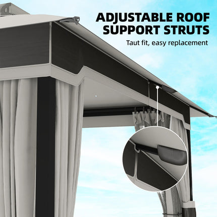 3 x 3.6 m Outdoor Garden Gazebo with Netting and Curtains, Double¬†Roof Patio Ga