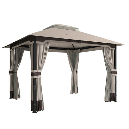 3 x 3.6 m Outdoor Garden Gazebo with Netting and Curtains, Double¬†Roof Patio Ga 1