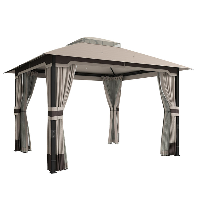 3 x 3.6 m Outdoor Garden Gazebo with Netting and Curtains, Double¬†Roof Patio Ga 1