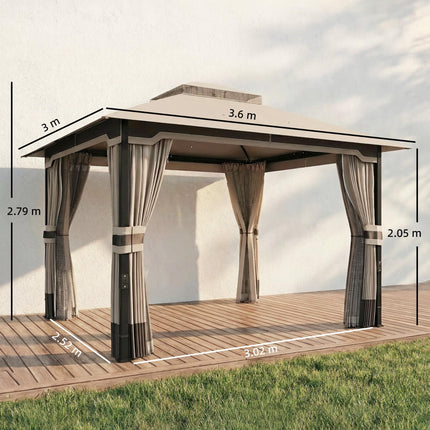 3 x 3.6 m Outdoor Garden Gazebo with Netting and Curtains, Double¬†Roof Patio Ga 1